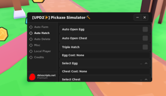 Pickaxe Simulator Script | Auto Farm, Auto Hatch GUI